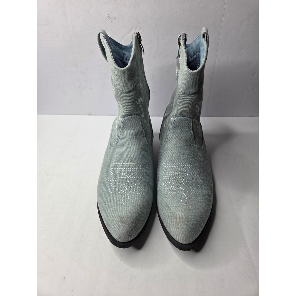 Womens‎ Light Blue Denim Western Ankle Boots Embroidered Pointed Toe Size 8